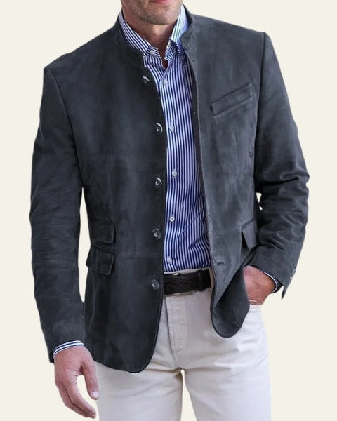 Aurazio Giacca in Similpelle Vegana con Collo Alto da Uomo