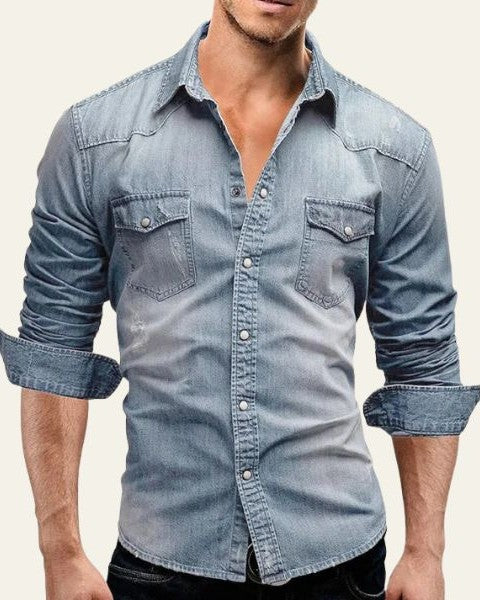 Camicia Uomo in Jeans Classica Denim Lavato Robusta
