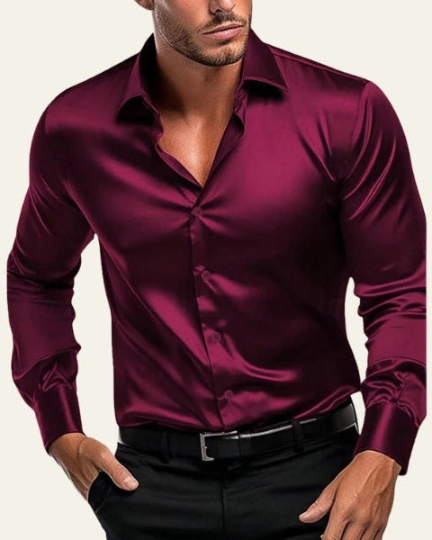 Aurazio Camicia Satinata a Maniche Lunghe da Uomo