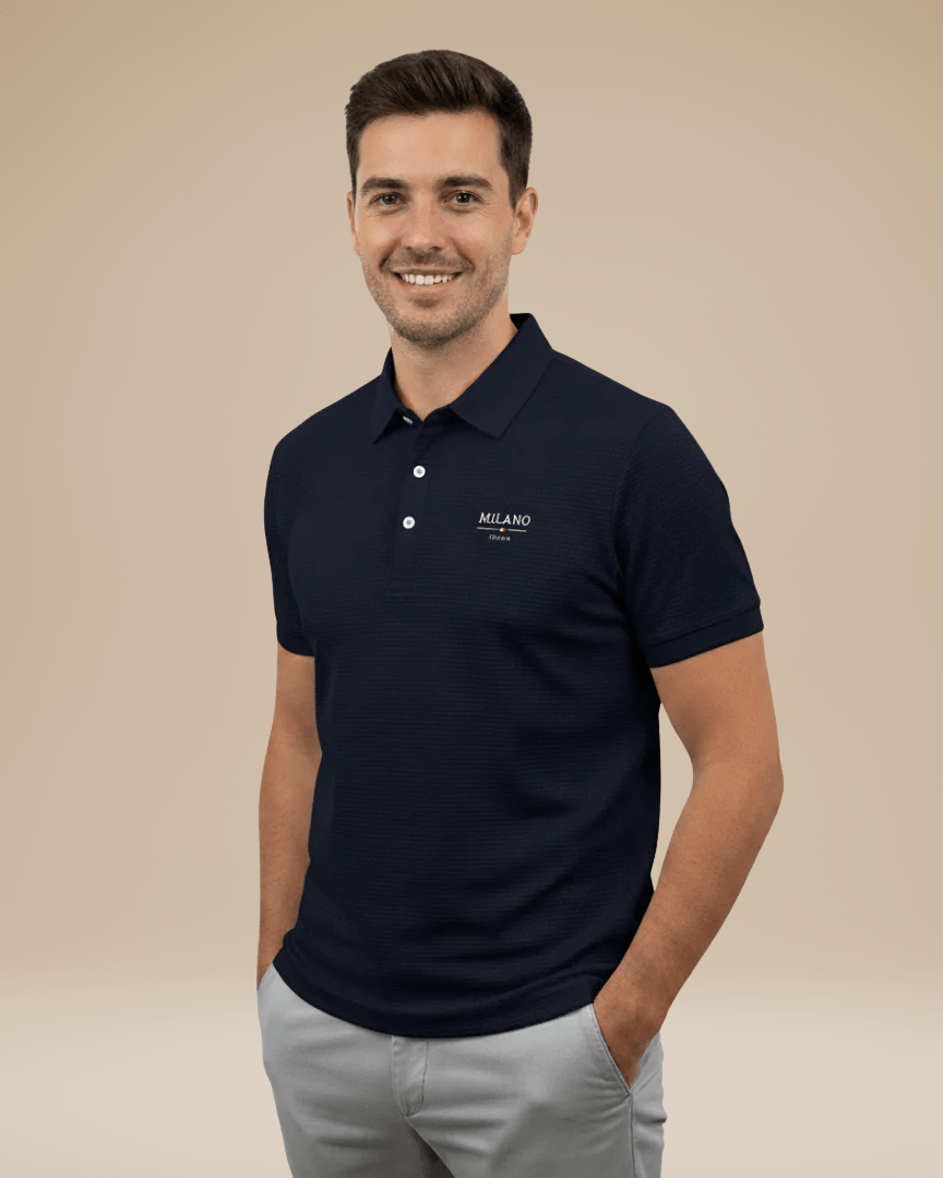 Aurazio Polo Uomo Elegante Stile Italiano Classico In Nido Ape Tessuto Traspirante Comfort