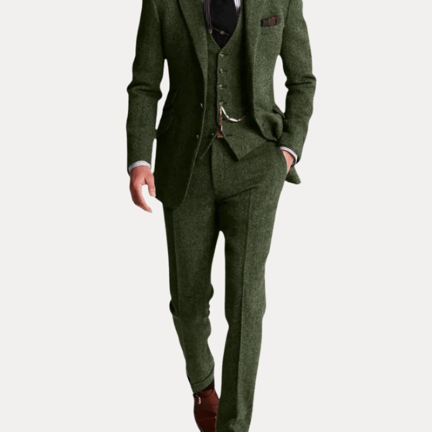 Aurazio Abito Uomo Tre Pezzi In Tweed Classico Taglio Regular Elegante Confortevole