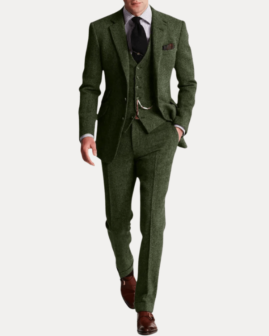 Aurazio Abito Uomo Tre Pezzi In Tweed Classico Taglio Regular Elegante Confortevole