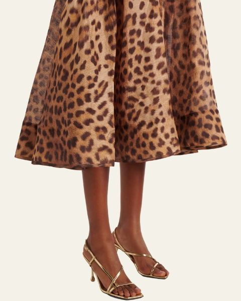 Aurazio Abito Midi Leopardato in Seta con Corsetto Strutturato da donna