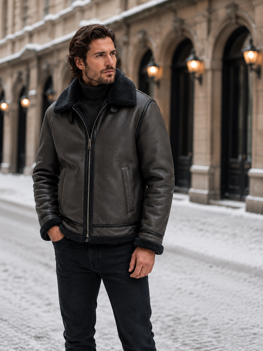 Giacca Aviator Uomo in Pelle Fodera Shearling Sintetico