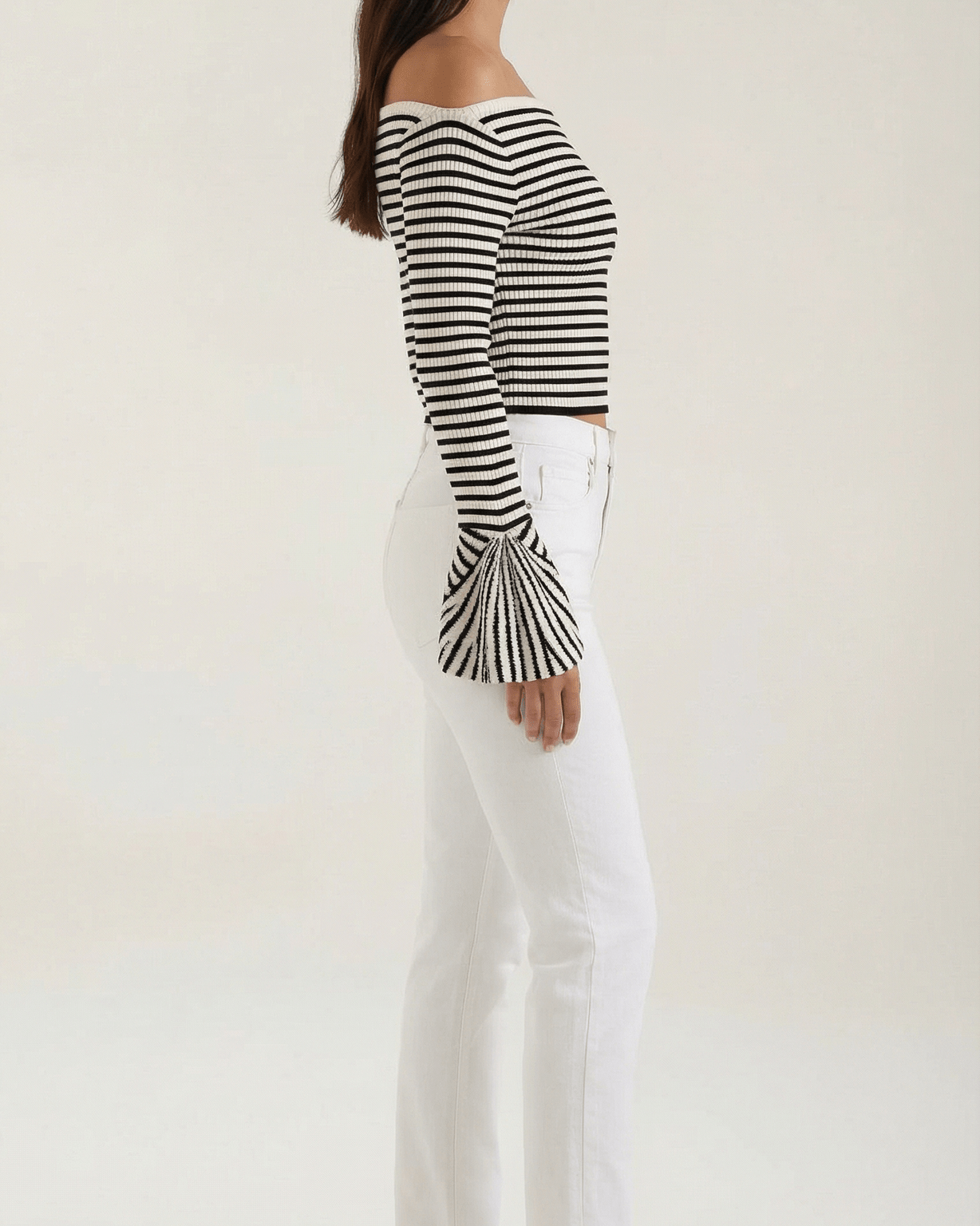 Aurazio Top a Righe con Maniche a Volant da Donna