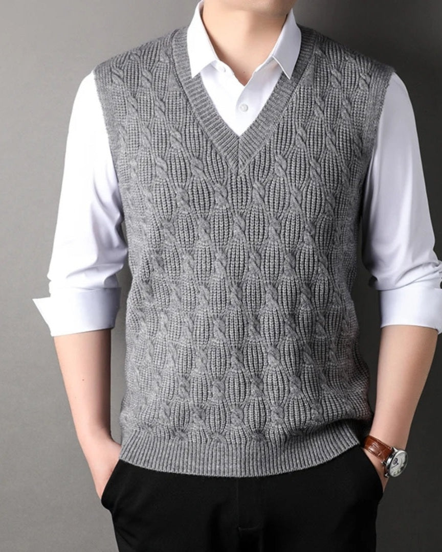 Aurazio Gilet di maglia a coste con scollo a V da uomo