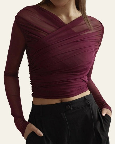 Top Donna Elegante Avvolgente in Rete Mesh Elastico Raffinato