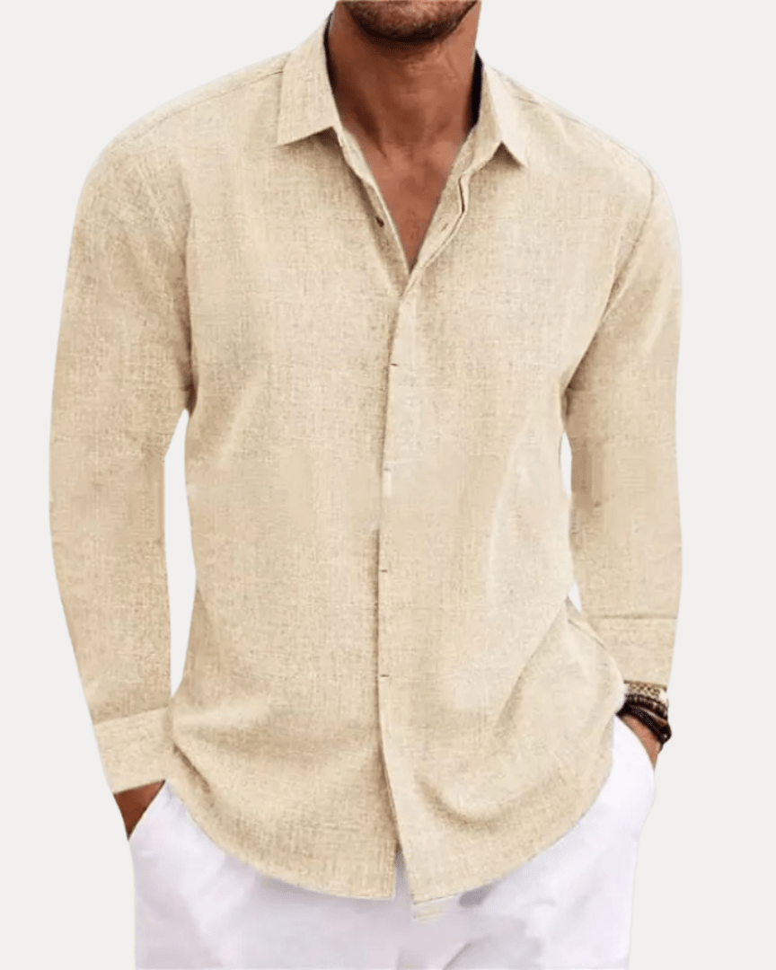 Aurazio Camicia Uomo Effetto Lino Traspirante Misto Lino Cotone Confortevole Leggera Vestibilità Regolare