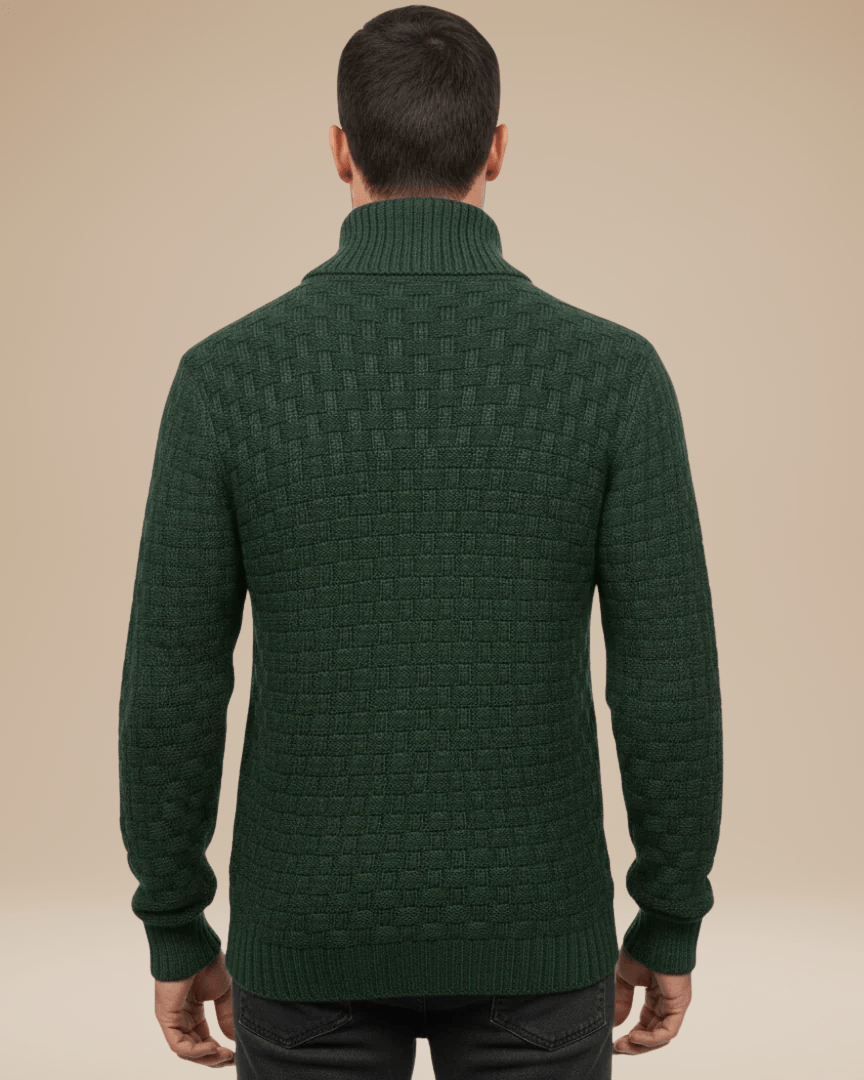 Aurazio Maglione Uomo Collo Sciallato Con Bottoni Caldo In Filato Medio Elegante Trama A Cestino