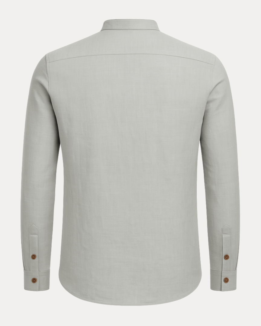 Aurazio Camicia Uomo Collo Coreana In Misto Lino Cotone Traspirante, Vestibilità Regolare Comfort Tutto Il Giorno