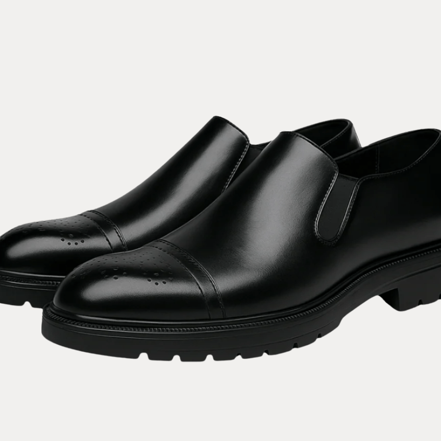 Aurazio Mocassini Uomo Punta Decorata In Pelle Sintetica Liscia, Confortevoli E Facili Da Indossare