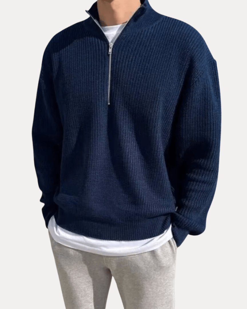 Aurazio Matteo Uomo Mezza Zip Maglione In Maglia Lana Misto Morbido Per Inverno Stile Smart Casual Elegante