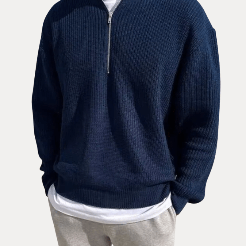 Aurazio Matteo Uomo Mezza Zip Maglione In Maglia Lana Misto Morbido Per Inverno Stile Smart Casual Elegante