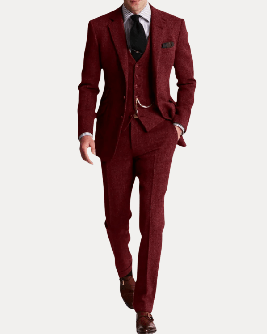 Aurazio Abito Uomo Tre Pezzi In Tweed Classico Taglio Regular Elegante Confortevole