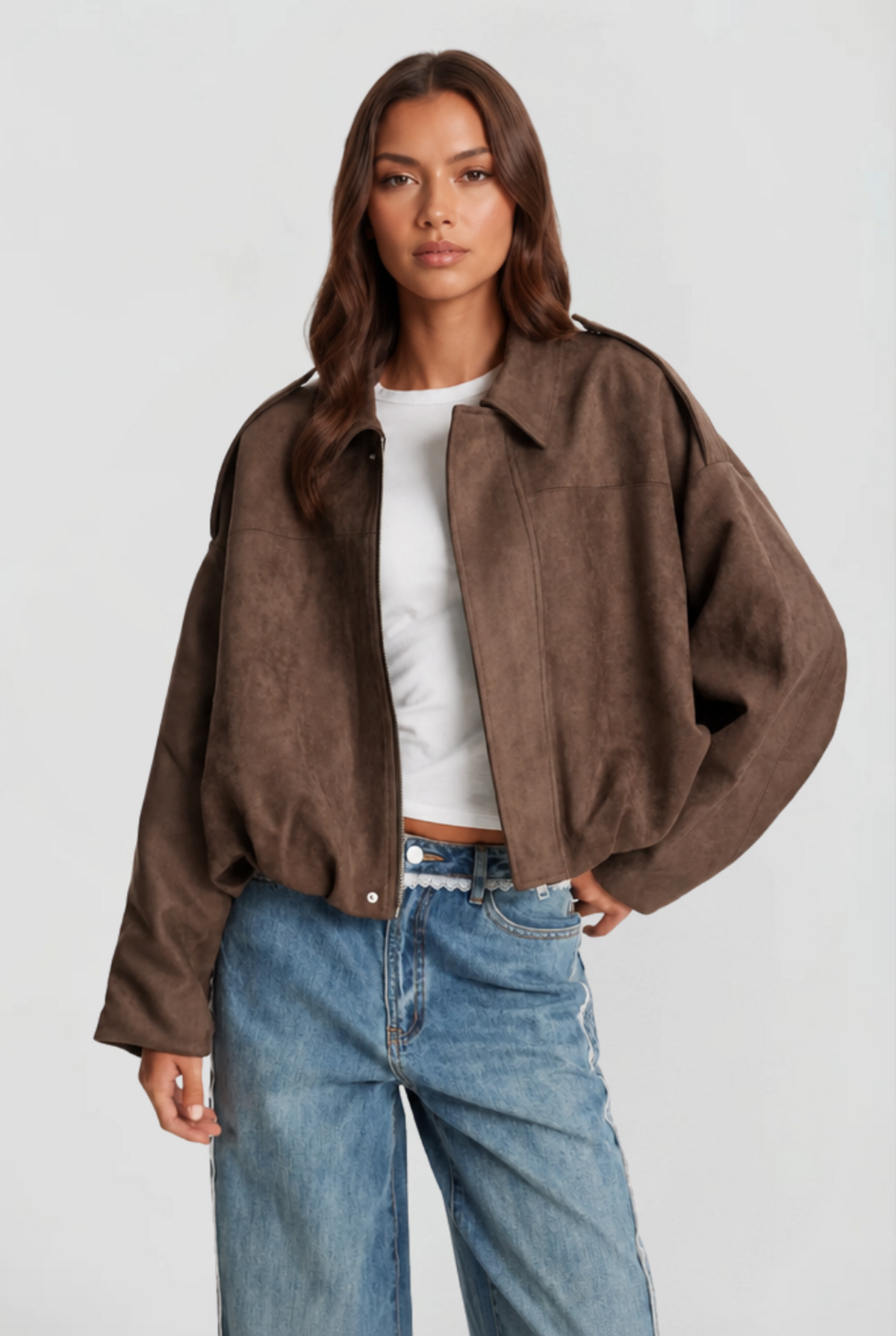 Giacca Donna in Camoscio Oversize Corta Maniche Ampie