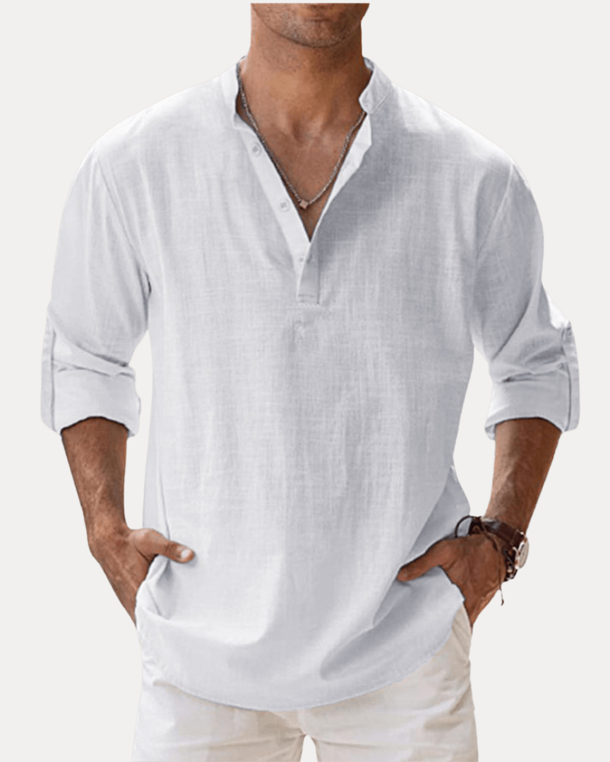 Aurazio Camicia Henley Uomo In Misto Lino Traspirante