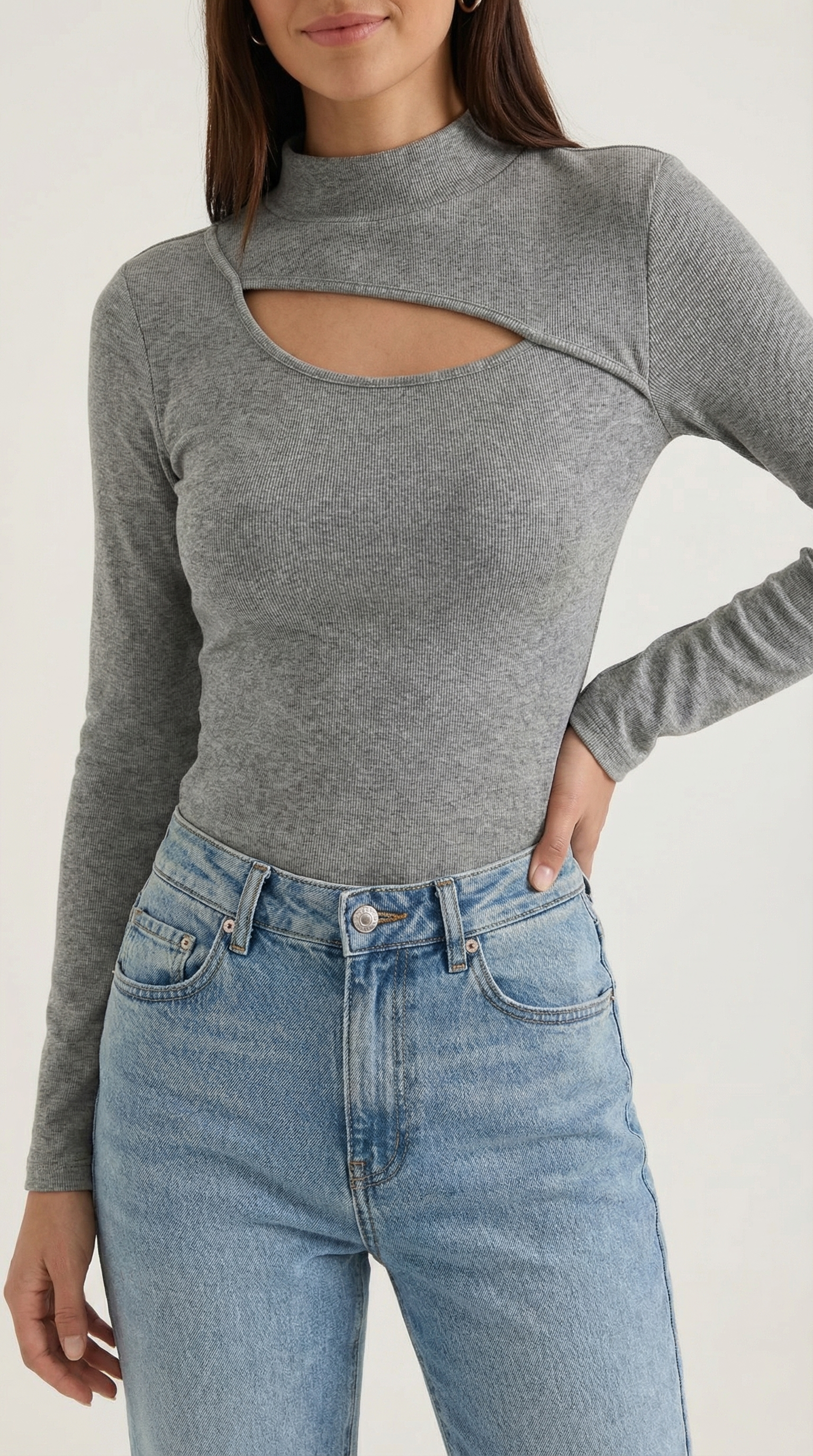 Aurazio Maglia a Maniche Lunghe con Tagli da Donna