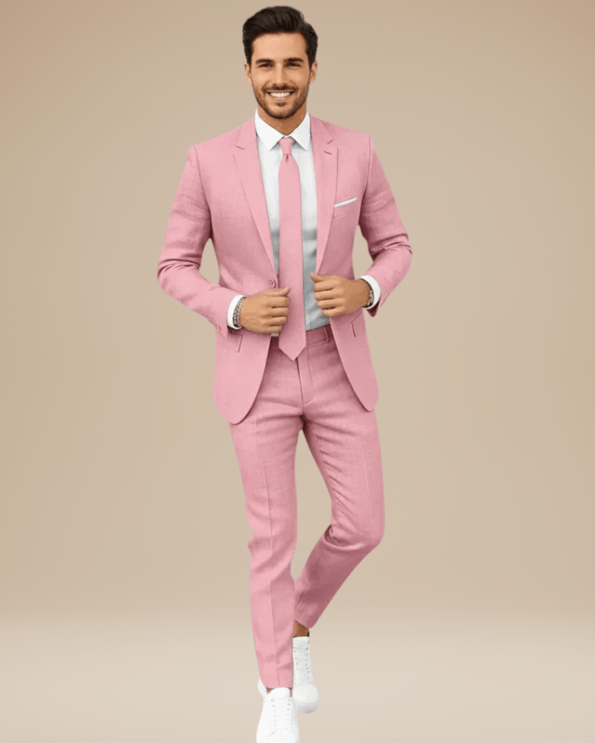 Aurazio Abito Uomo Slim Fit In Lino Leggero Elegante Completo Monopetto Due Bottoni