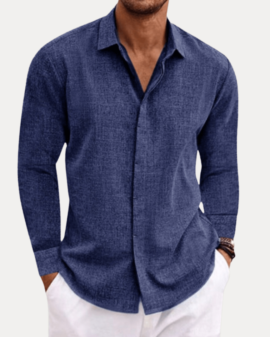 Aurazio Camicia Uomo Effetto Lino Traspirante Misto Lino Cotone Confortevole Leggera Vestibilità Regolare
