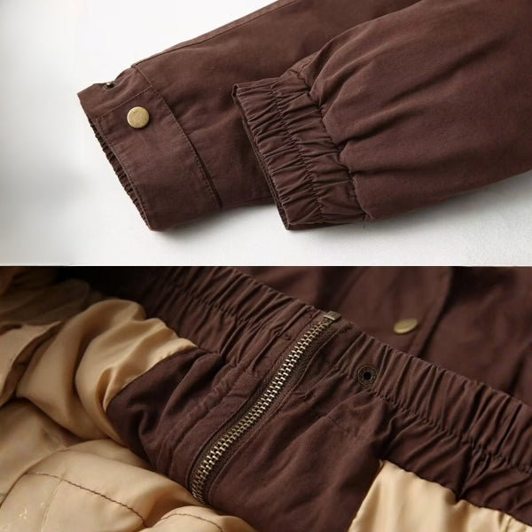 Giacca Bomber Donna in Twill di Cotone Collo Velluto a Coste