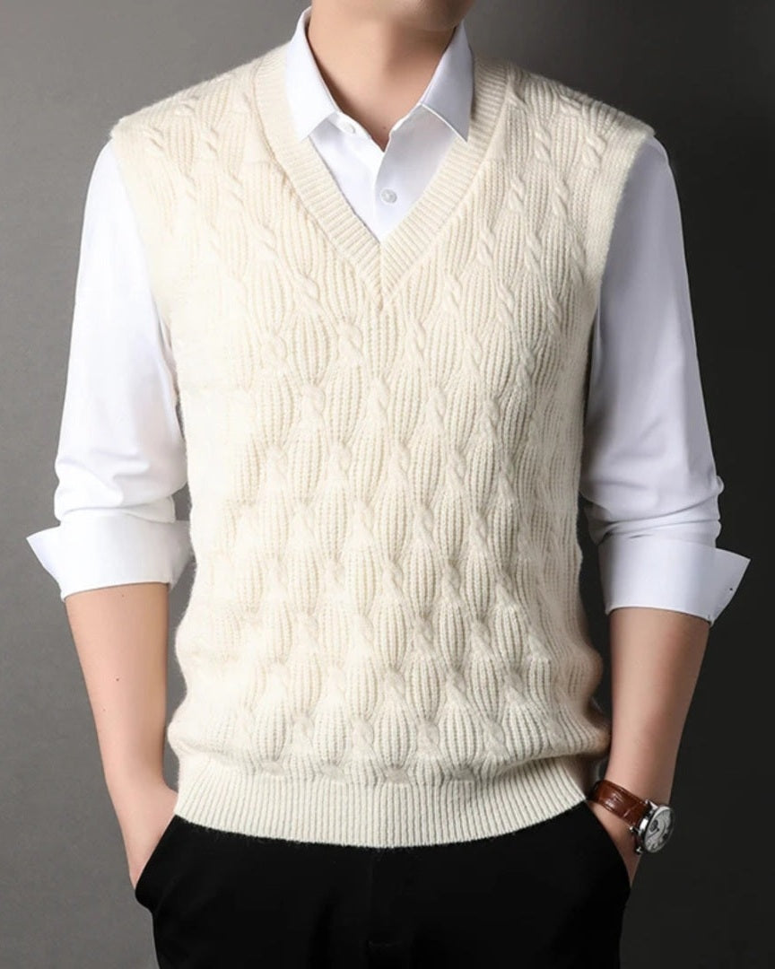 Aurazio Gilet di maglia a coste con scollo a V da uomo