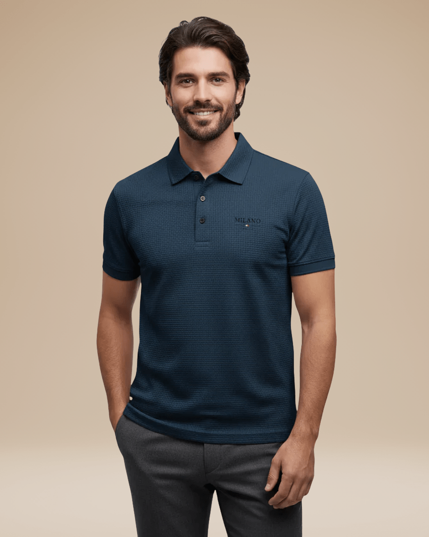 Aurazio Polo Uomo Elegante Stile Italiano Classico In Nido Ape Tessuto Traspirante Comfort