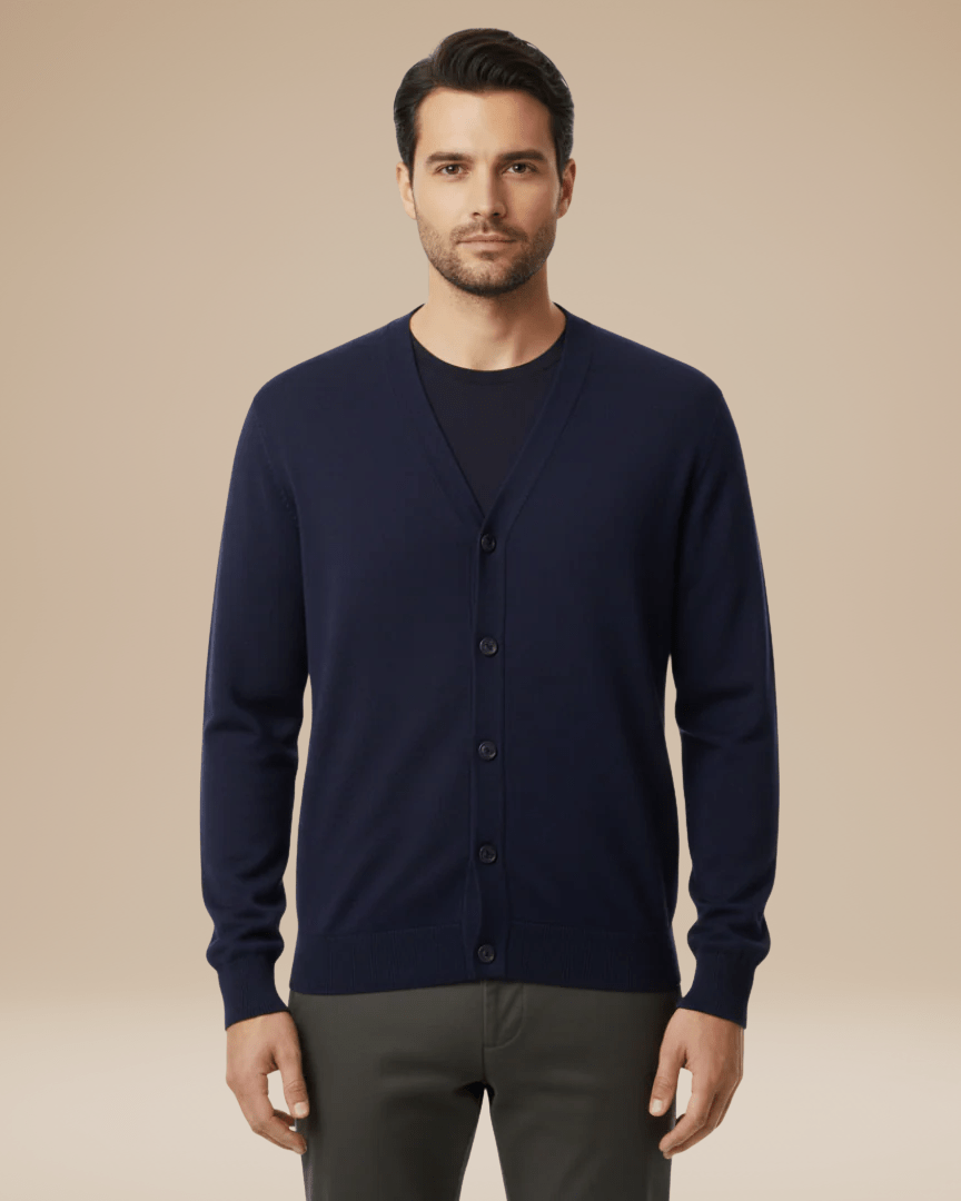 Aurazio Cardigan Uomo Misto Cashmere Elegante Scollo A V Bottoni Comfort Tutto Il Giorno