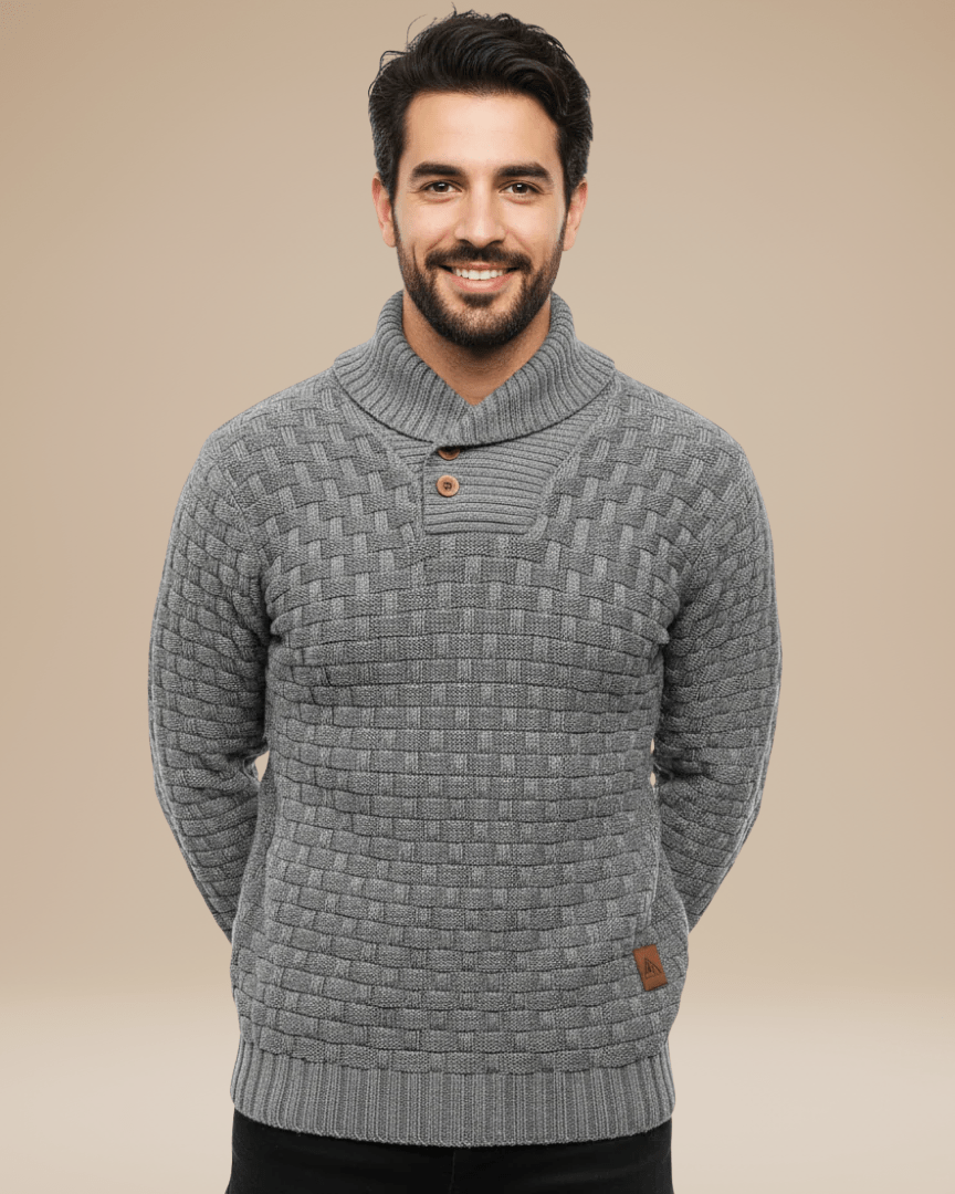 Aurazio Maglione Uomo Collo Sciallato Con Bottoni Caldo In Filato Medio Elegante Trama A Cestino