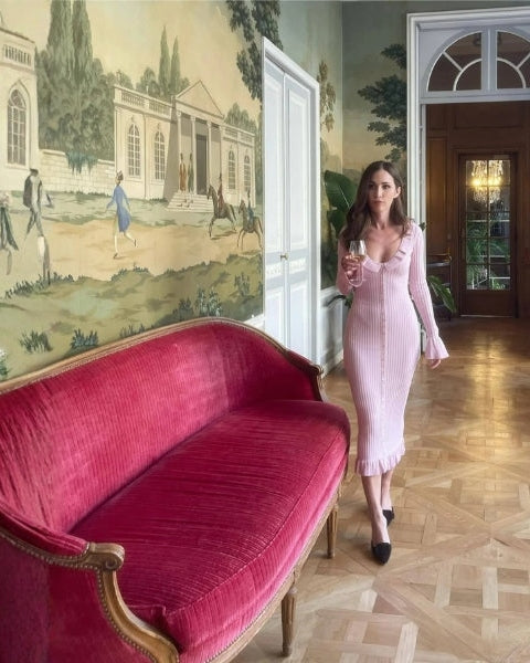 Aurazio Vestito Midi in Maglia a Coste da Donna