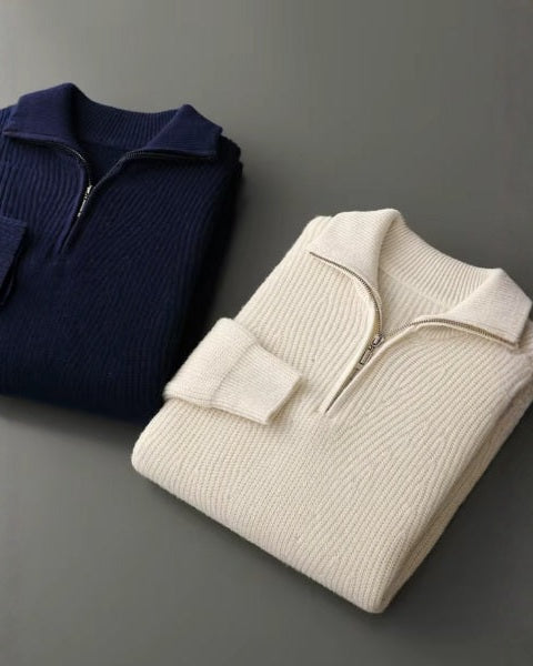 Aurazio Maglione in lana merino con zip da uomo