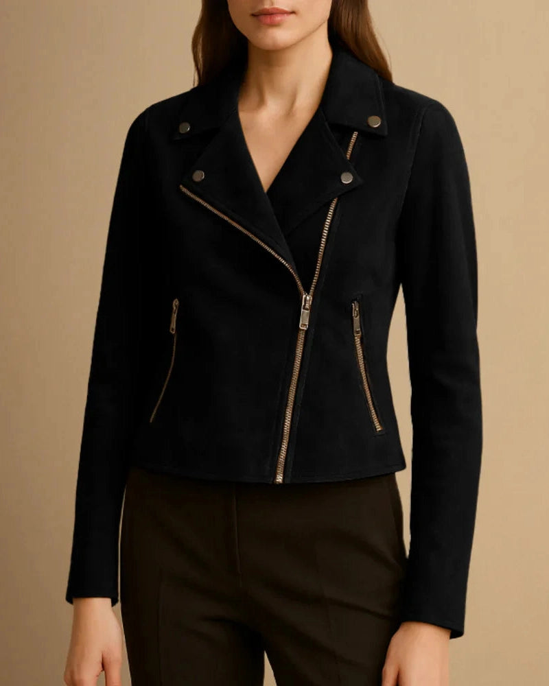 Giacca Biker Donna in Camoscio Vegetale Edge Eleganza Sobria