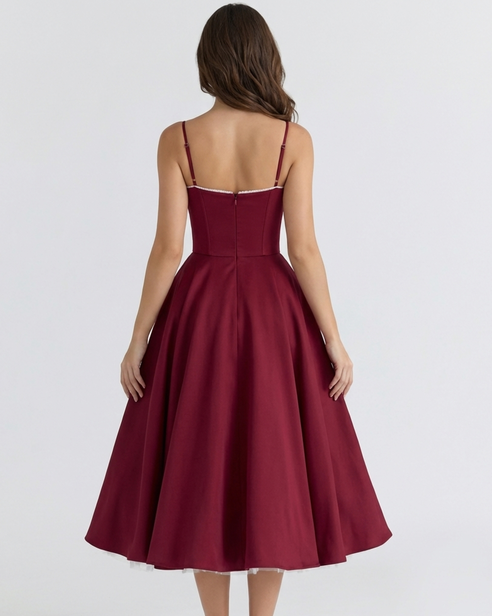Abito Midi Donna Corsetto Tulle Scollo a Cuore Cerimonia