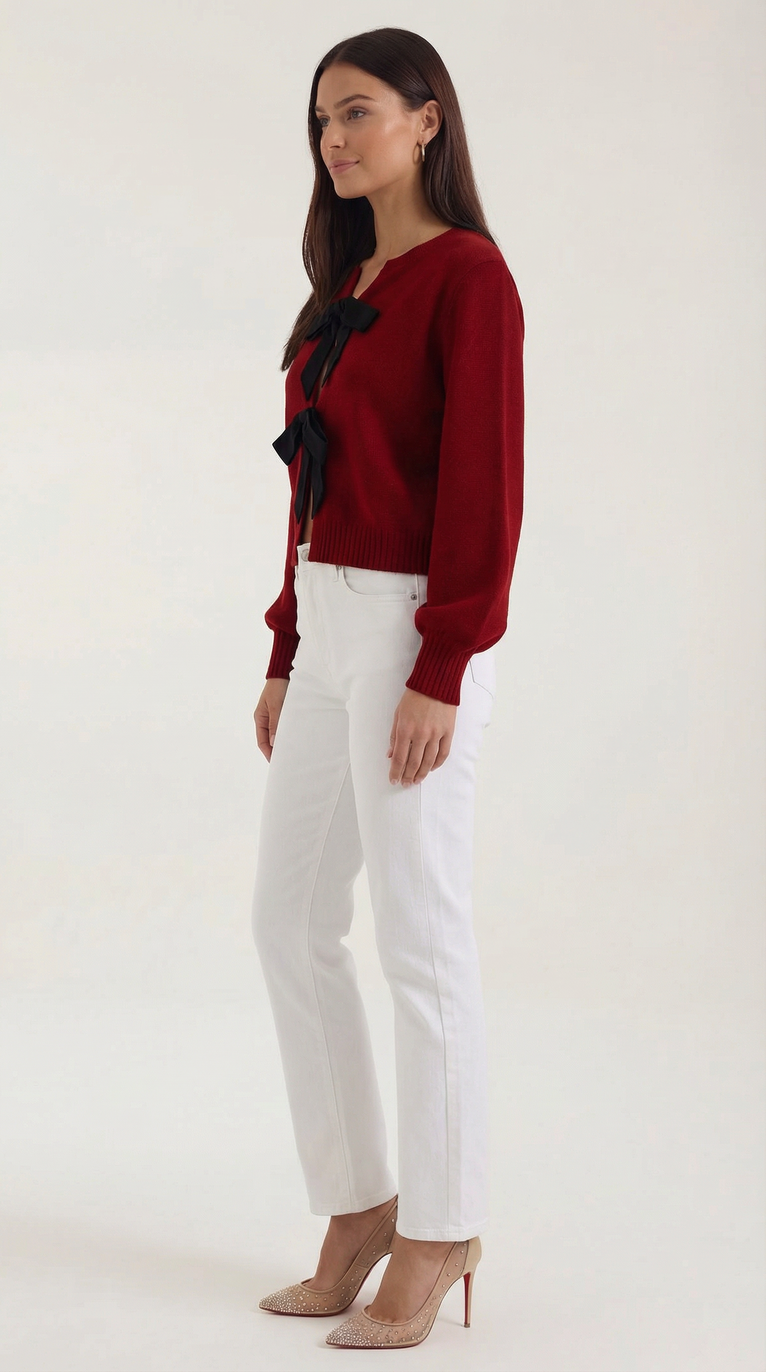 Top Donna in Maglia con Fiocco Maniche Balloon Femminile