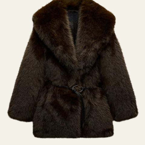 Aurazio Cappotto con Cintura in Pelliccia Sintetica da Donna