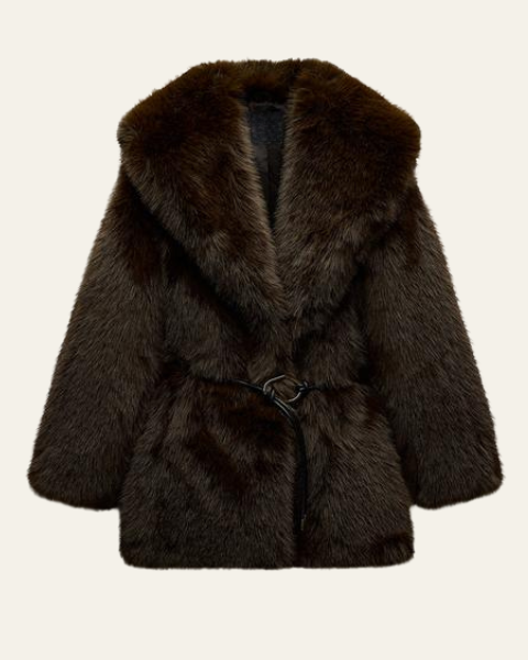 Cappotto Donna con Cintura in Pelliccia Sintetica Glamour