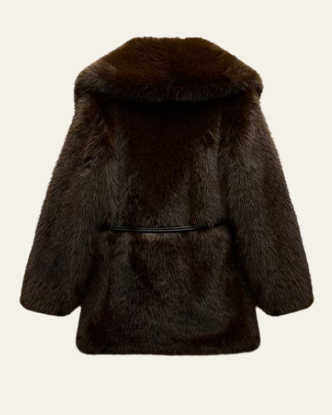 Aurazio Cappotto con Cintura in Pelliccia Sintetica da Donna