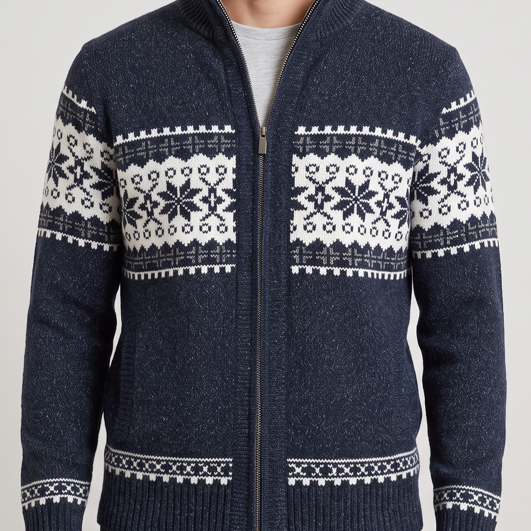 Giacca Uomo in Maglia Misto Lana Zip Intera Fair Isle Nordico