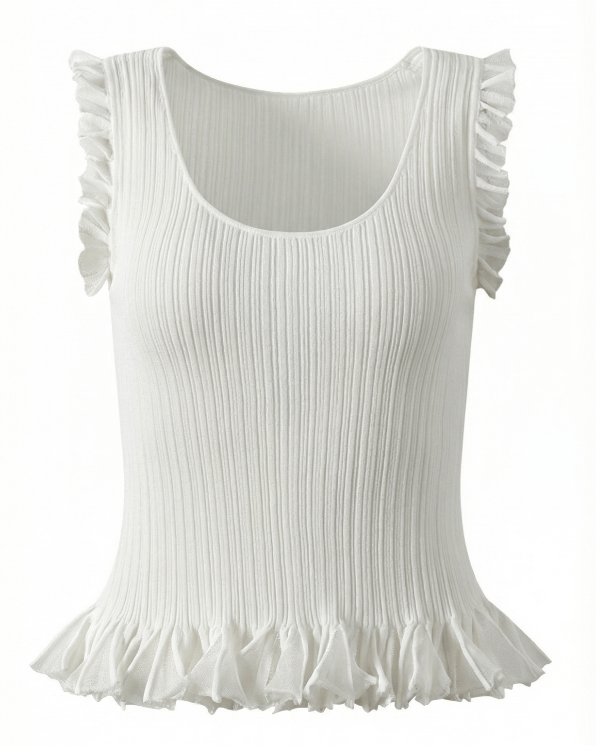 Aurazio Top in Maglia Costina con Volant da Donna