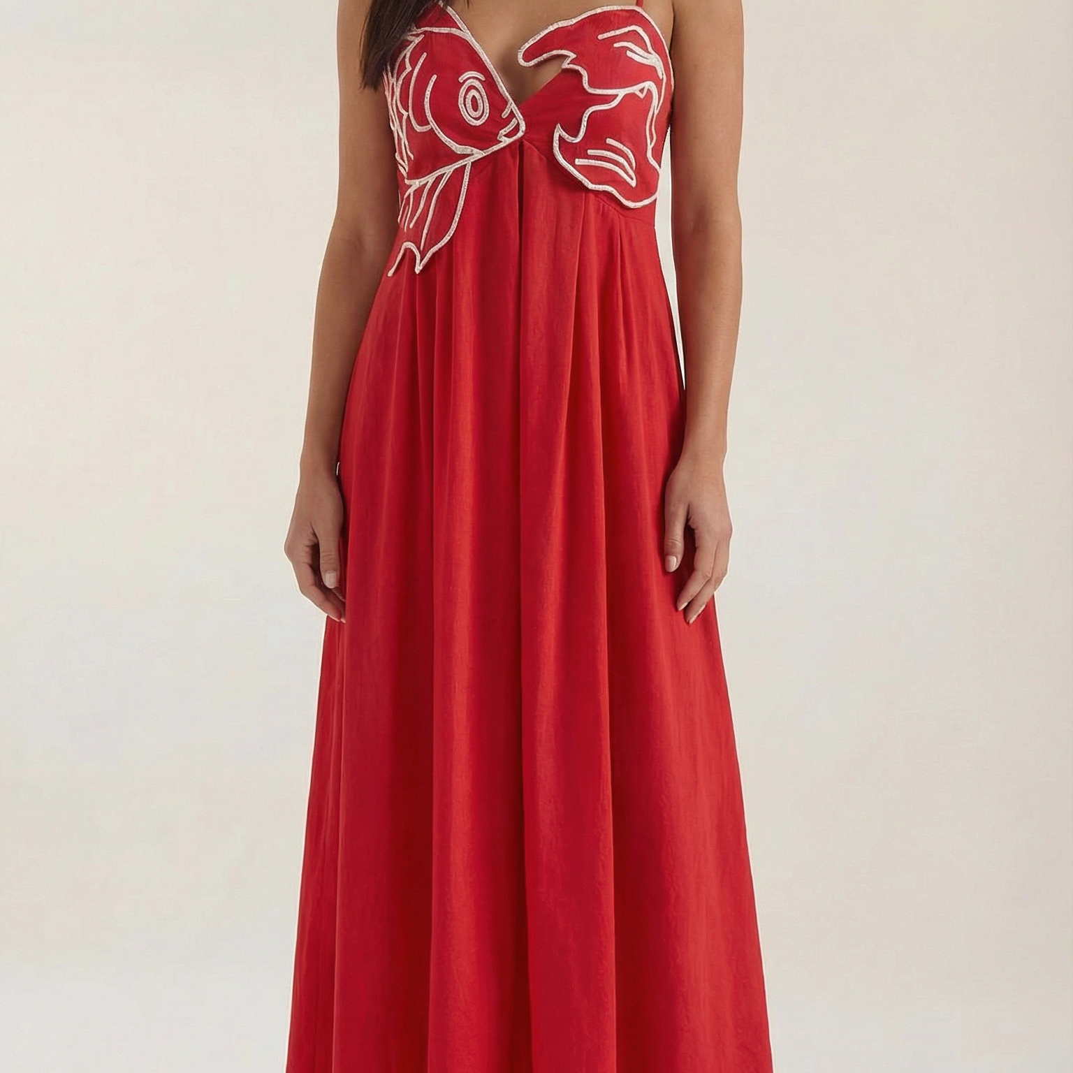Abito Lungo Donna Ricamato Boho Spalline Sottili Fluido