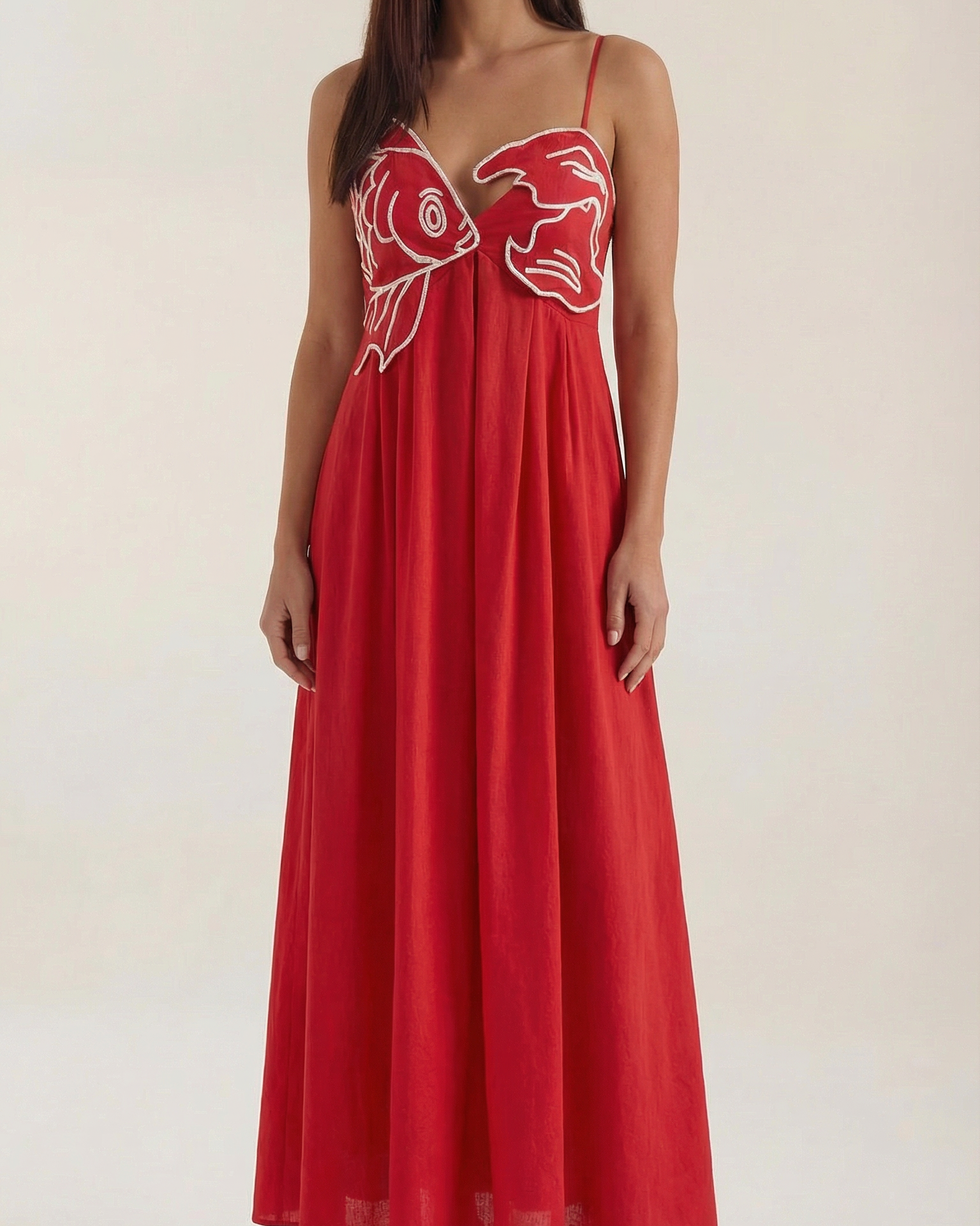 Abito Lungo Donna Ricamato Boho Spalline Sottili Fluido
