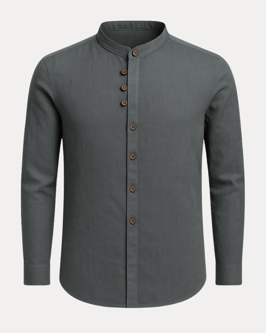 Aurazio Camicia Uomo Collo Coreana In Misto Lino Cotone Traspirante, Vestibilità Regolare Comfort Tutto Il Giorno