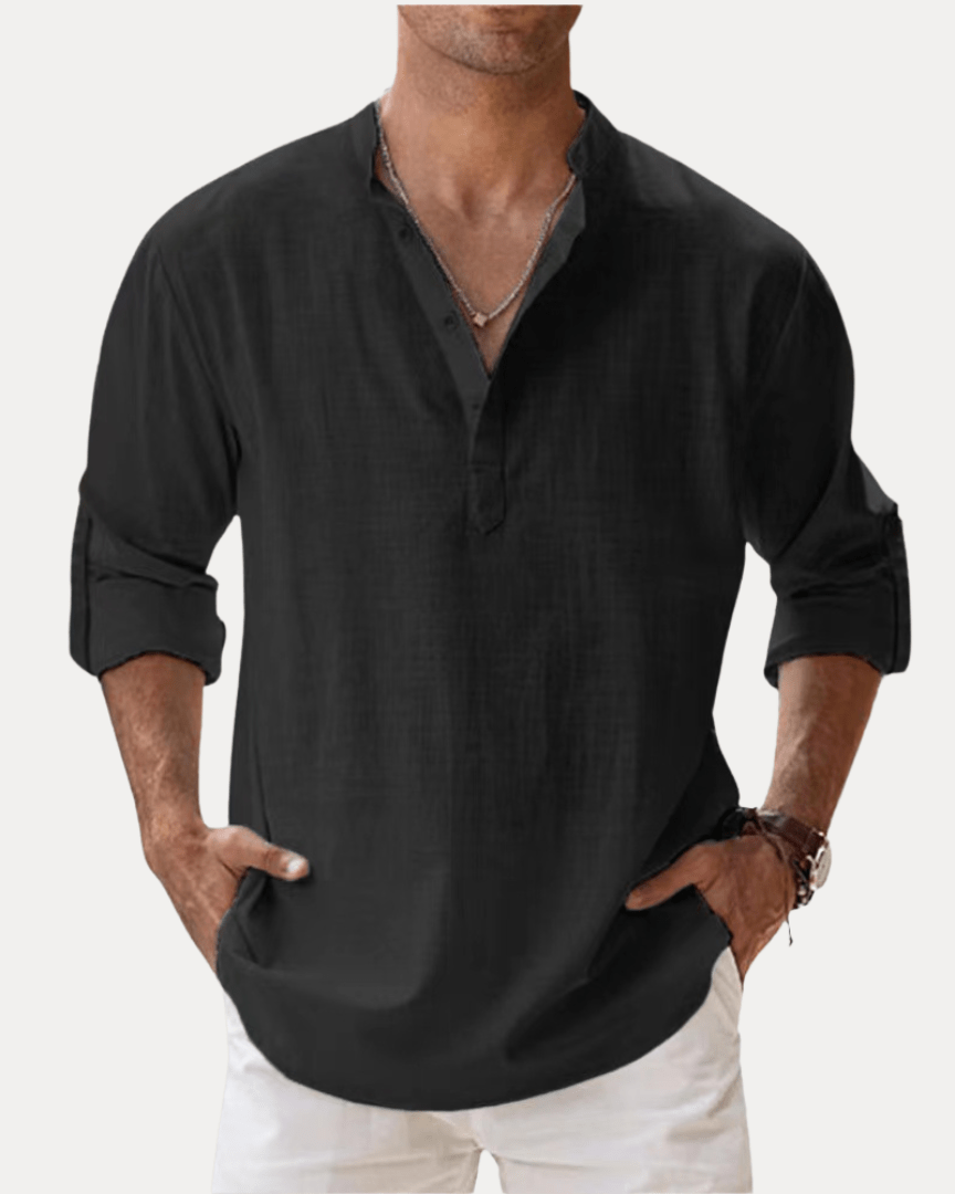 Aurazio Camicia Henley Uomo In Misto Lino Traspirante