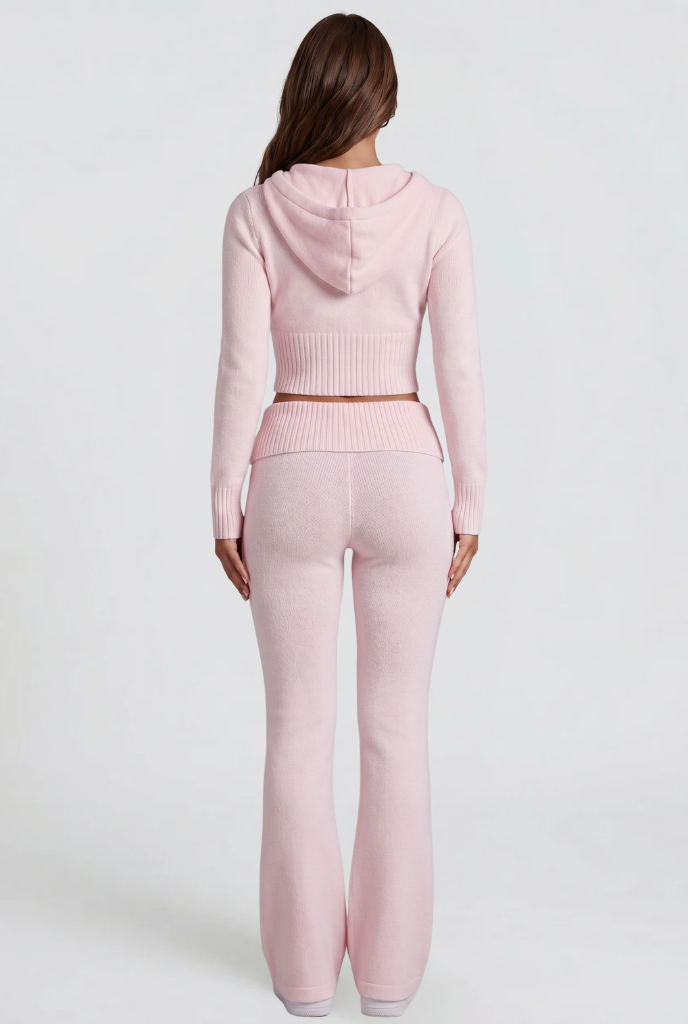 Completo Donna in Maglia Felpa con Zip Corta e Pantaloni Zampa