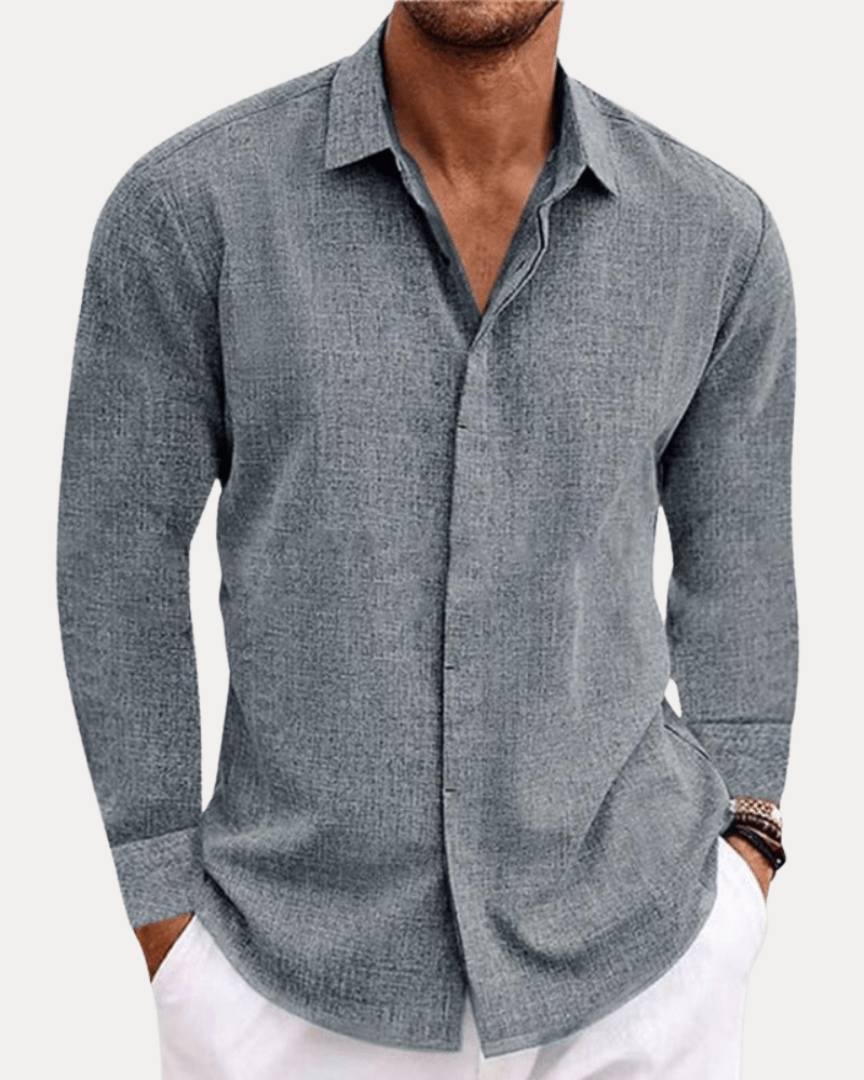 Aurazio Camicia Uomo Effetto Lino Traspirante Misto Lino Cotone Confortevole Leggera Vestibilità Regolare
