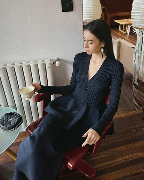 Aurazio Cardigan in Maglia a Coste con Peplo per Donne