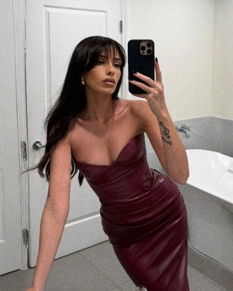 Aurazio Vestito con Corsetto in Finta Pelle Senza Spalline per Donne