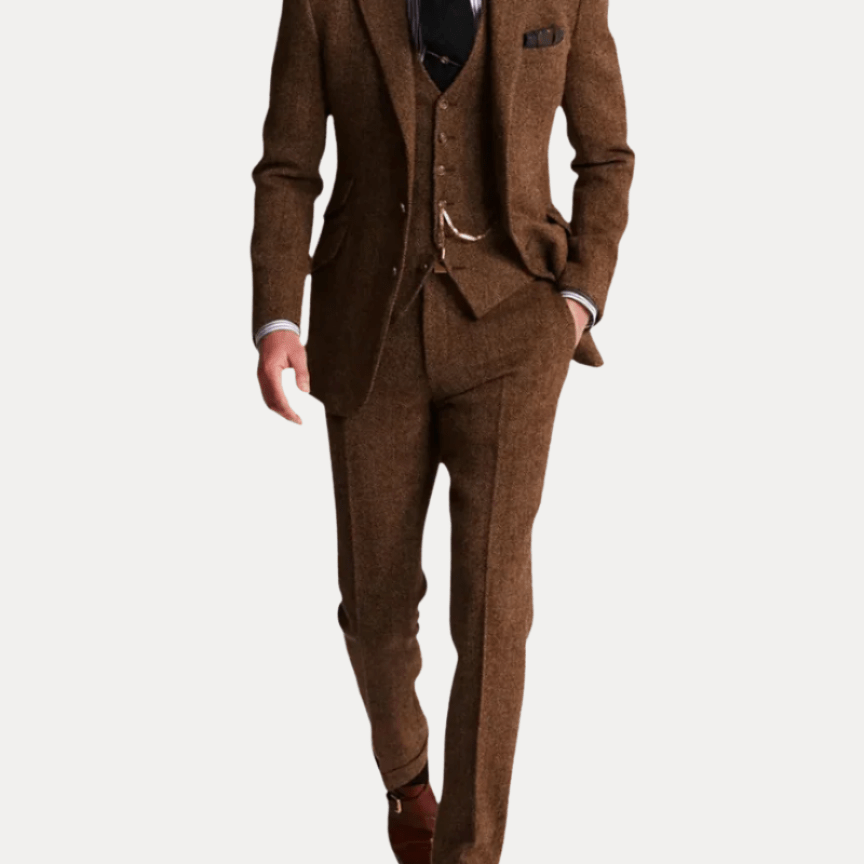 Aurazio Abito Uomo Tre Pezzi In Tweed Classico Taglio Regular Elegante Confortevole