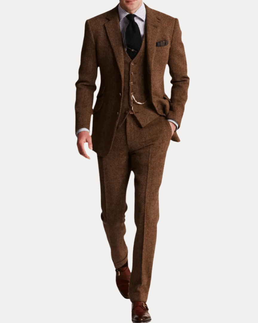 Aurazio Abito Uomo Tre Pezzi In Tweed Classico Taglio Regular Elegante Confortevole