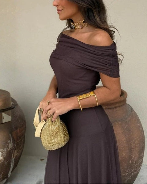 Abito Lungo Donna in Mesh Spalle Scoperte Eleganza Luminosa