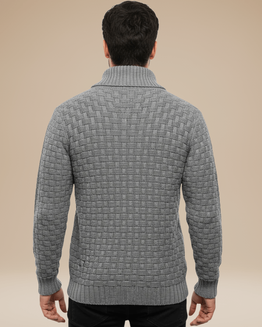 Aurazio Maglione Uomo Collo Sciallato Con Bottoni Caldo In Filato Medio Elegante Trama A Cestino